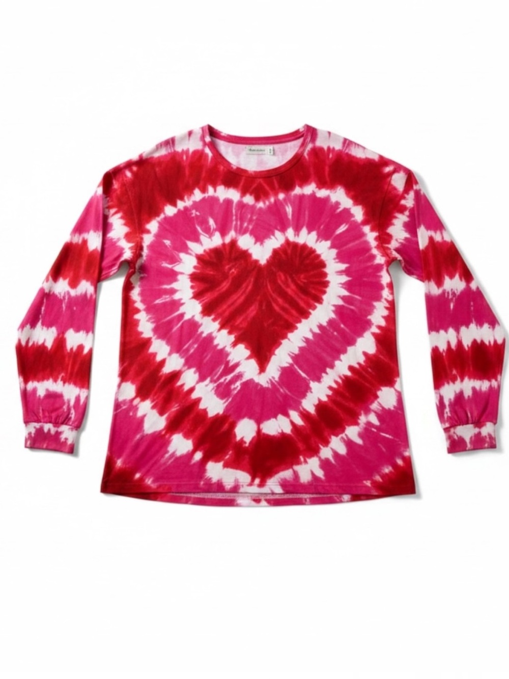 Southern Stitch Size XL Pink-Red-White Heart Tie Dye Long Sleeve Tee